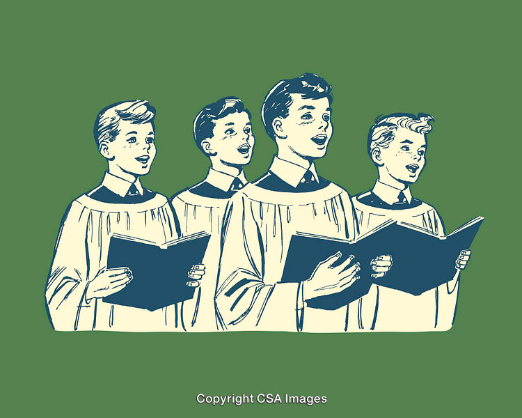Group of Boys Singing in Choir in Color Line Art Illustration
