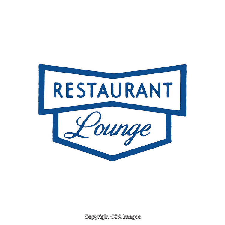 Blue And White Badge Design with Restaurant and Lounge Text