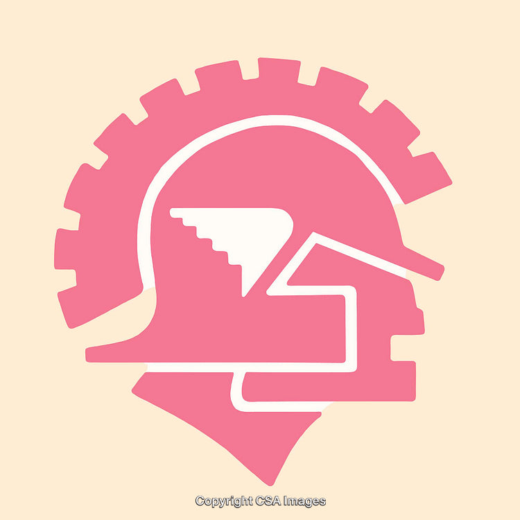Stylized Pink and Beige Geometric Illustration of a Helmet Icon