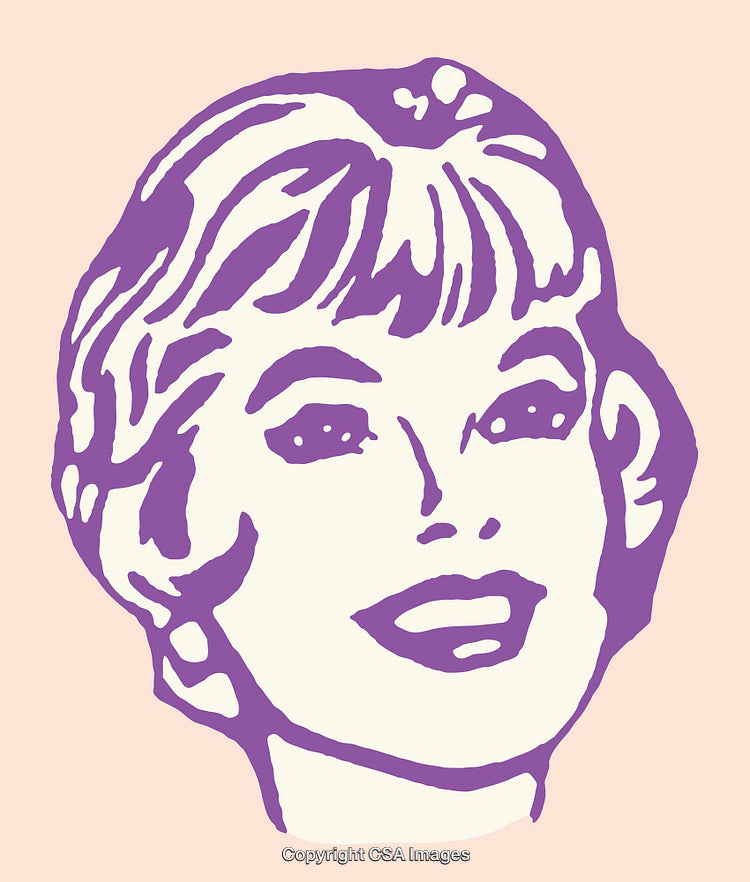 Color Line Art Illustration of a Smiling Woman's Portrait