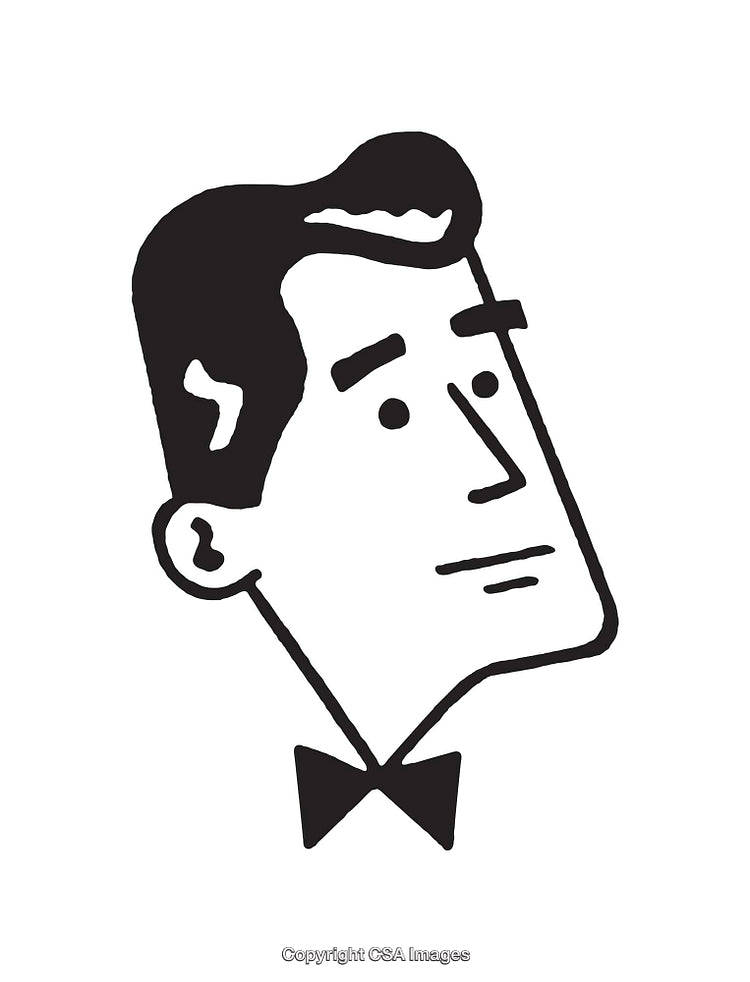 Vintage Style Line Art of a Formal Man Wearing a Bow Tie