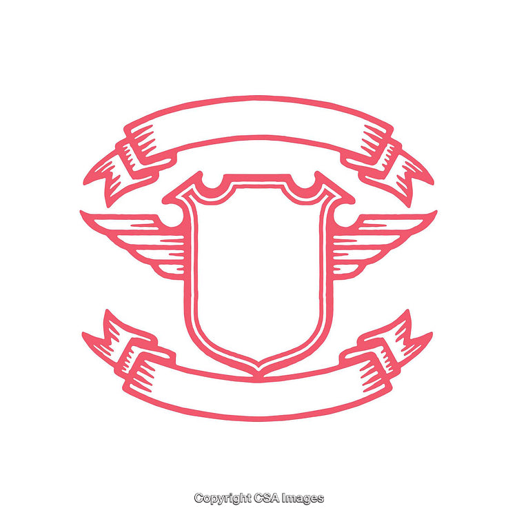 Decorative Blank Shield with Wings and Ribbon in Pink Outline Design