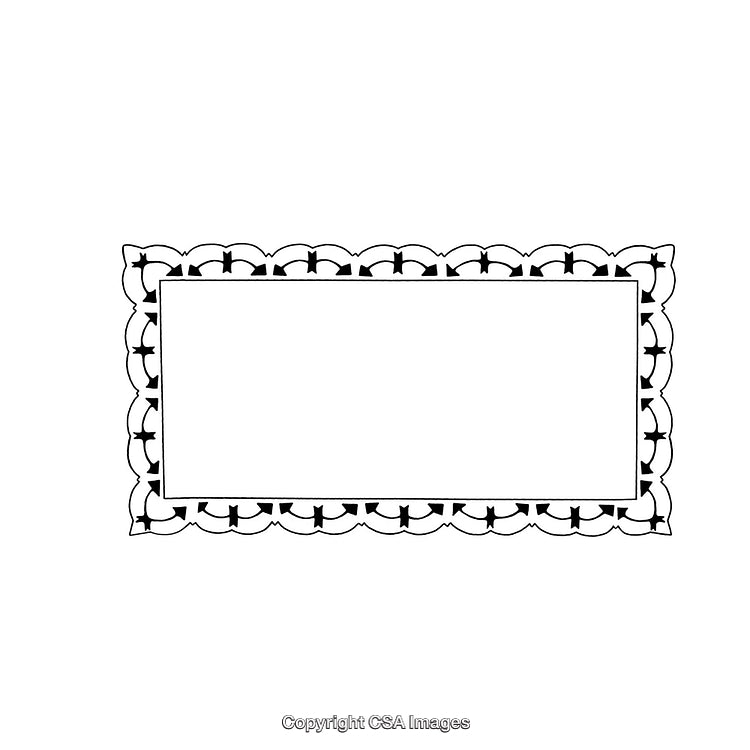 Rectangular Decorative Border with Scalloped and Geometric Pattern in Black and White