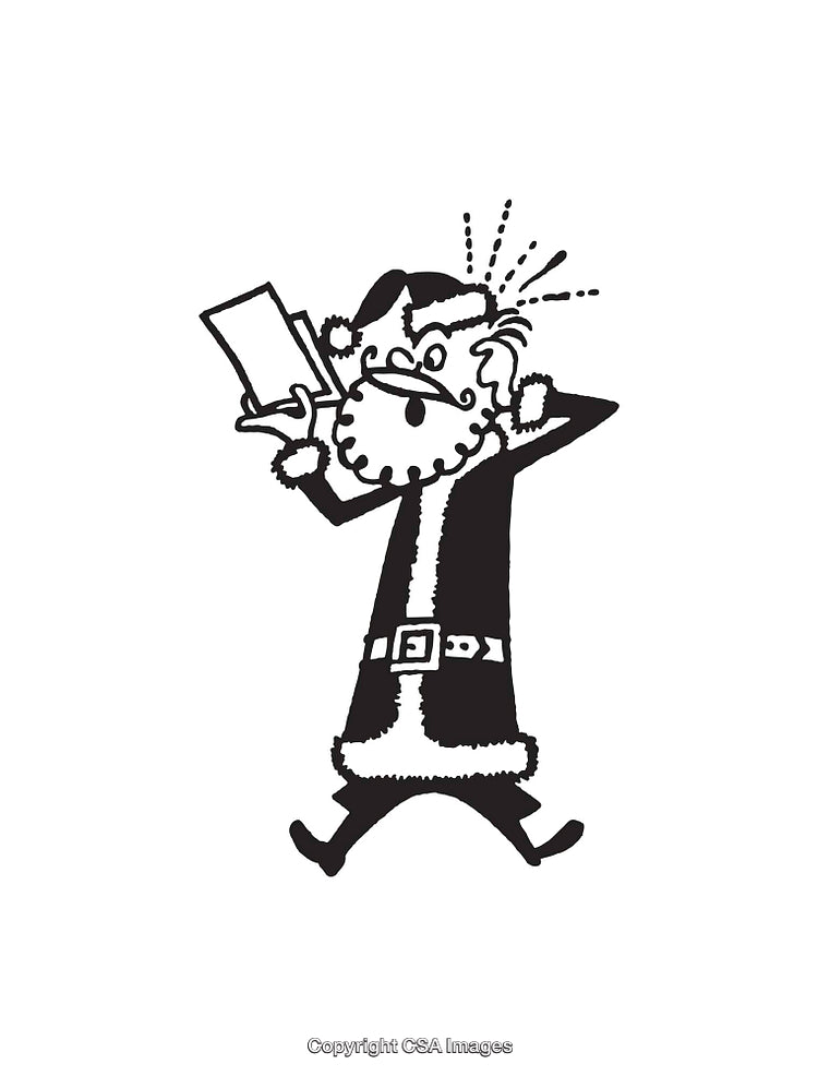 Black and White Line Art of Santa Reading a Letter