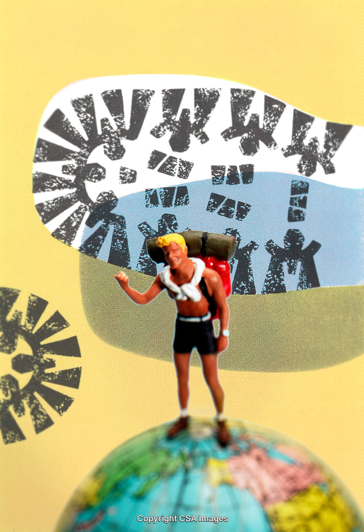 Miniature Hiker Stands on a Globe Symbolizing Travel and Adventure Concepts