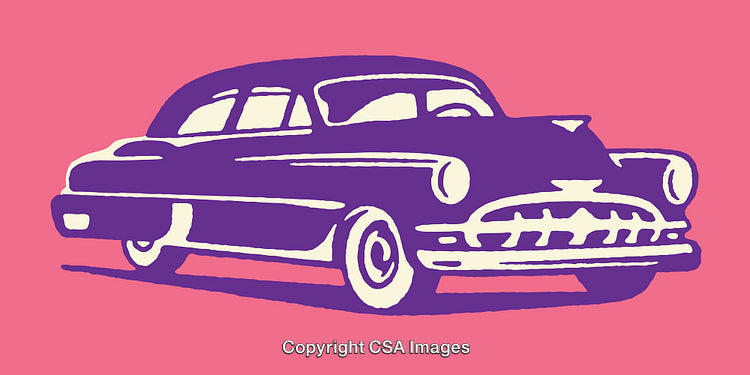Retro Styled Purple Car Illustration on Vibrant Pink Background