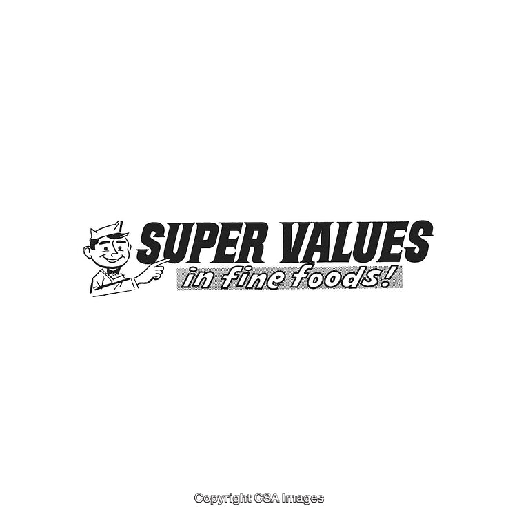 Vintage Shop Advertisement Featuring Super Values for Fine Foods