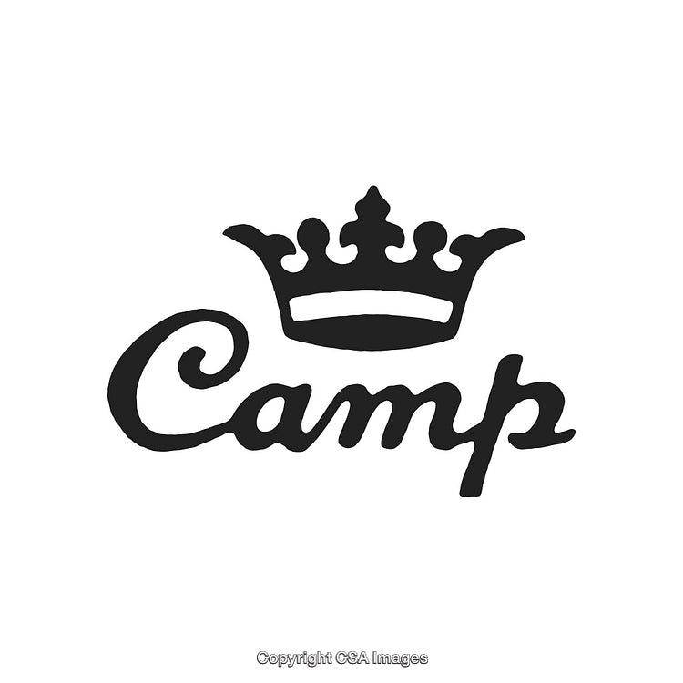 Elegant Black Crown with Script Lettering Depicting the Word Camp