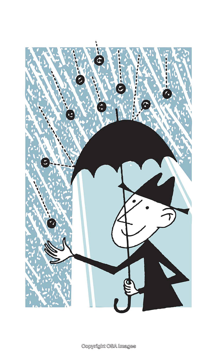 Illustrative Art of Man Shielded by Umbrella Under Artistic Symbolic Rain