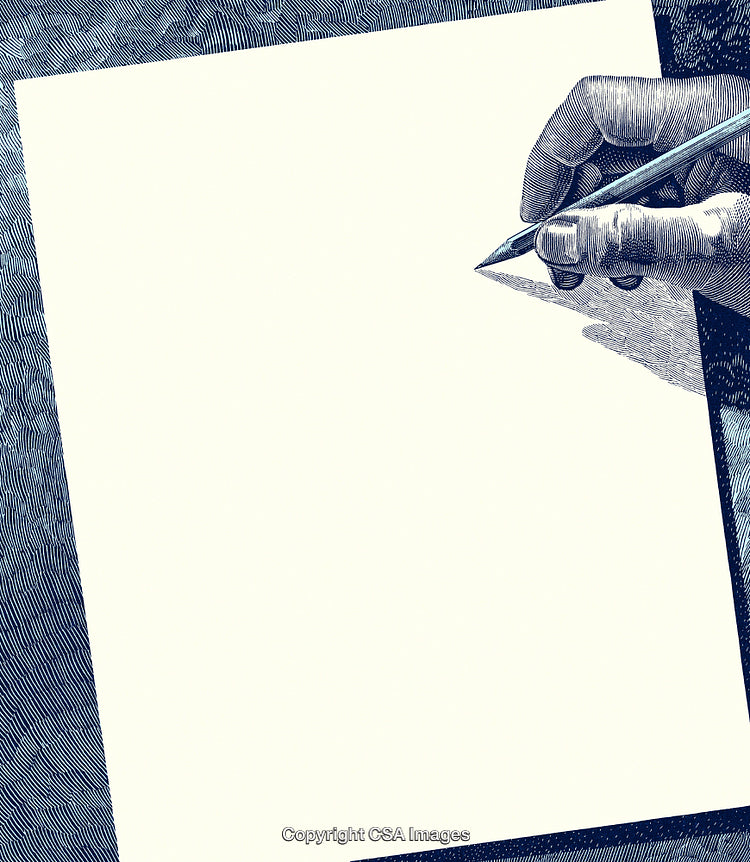Hand Drawing on Blank Paper in Vintage Engraving Style Art
