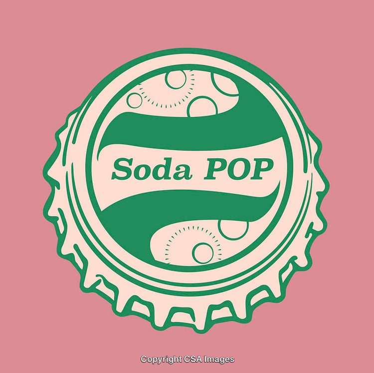 Retro Style Soda Pop Bottle Cap Design with Green and Pink Colors