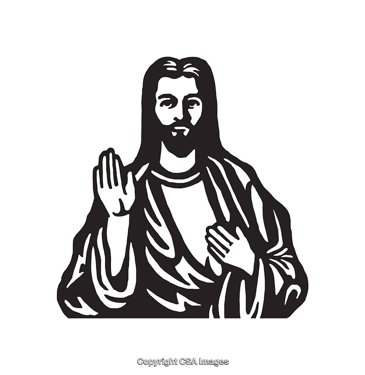 Black and White Depiction of Holy Figure in Line Art Style