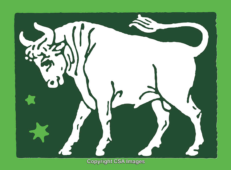 Illustration of a Bull with Green Design and Star Accents