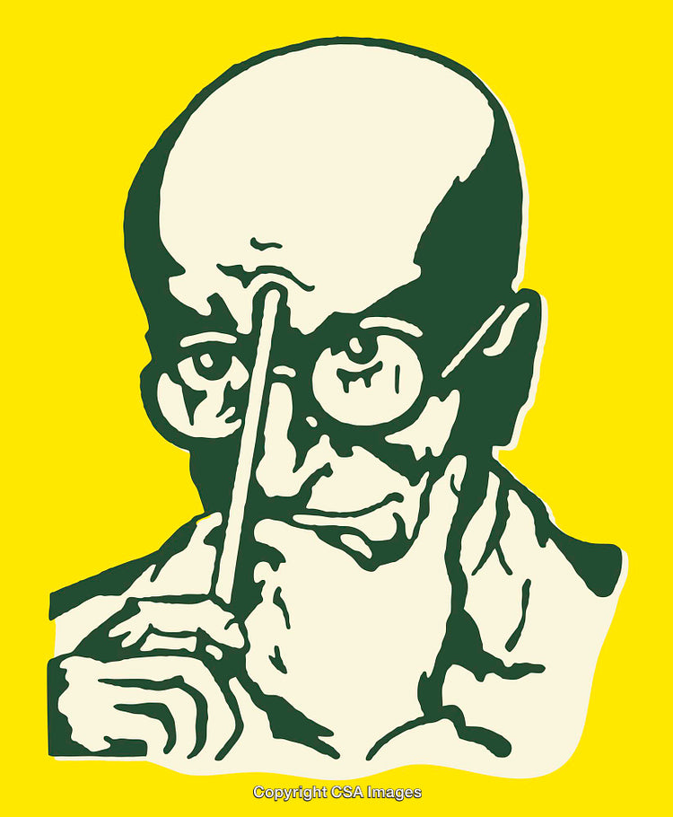 Graphic Line Art Illustration of a Thoughtful Individual on Yellow Background