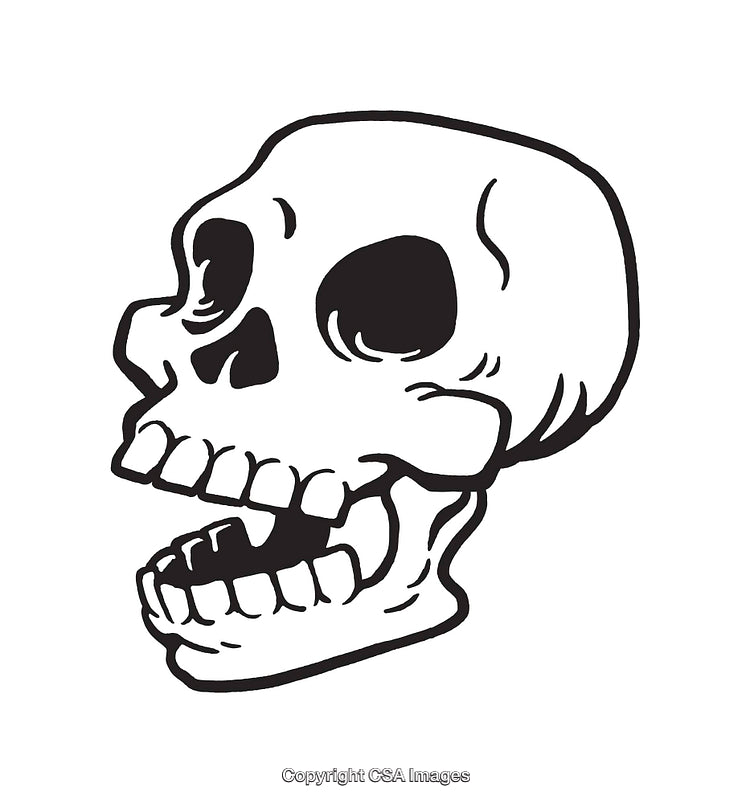 Black and White Line Drawing of a Smiling Skull Illustration