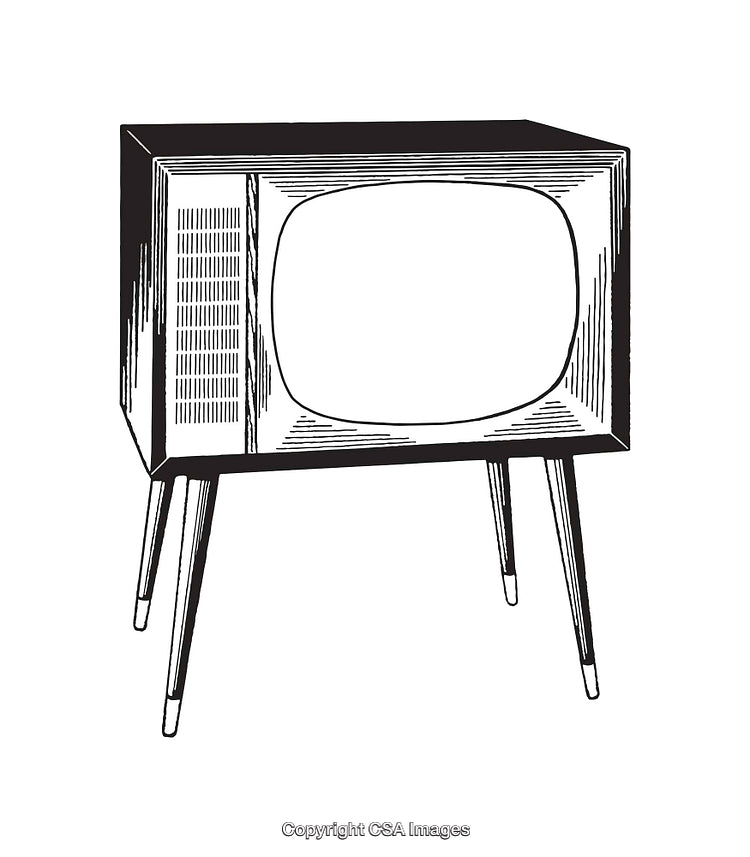 Vintage Black and White Line Art of a Retro Television