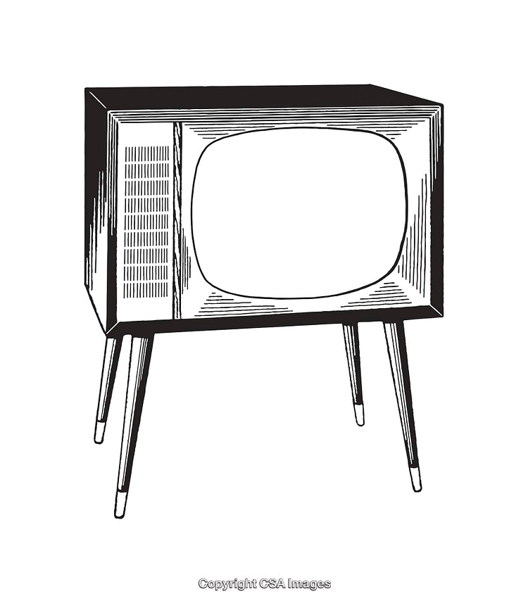 Vintage Black and White Line Art of a Retro Television