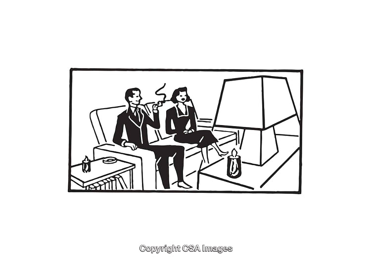 Black and White Line Art of Sophisticated Social Scene