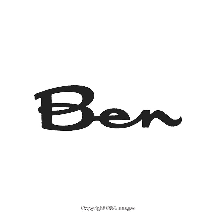 Stylized Handwritten Name Design Featuring 'Ben' in Black Ink on White Background