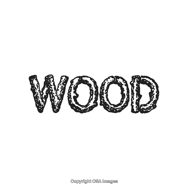 Distressed Black Text Illustration of the Word 'Wood' in a Bold Font