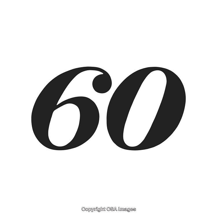 Elegant Black Number Sixty Design on White Background