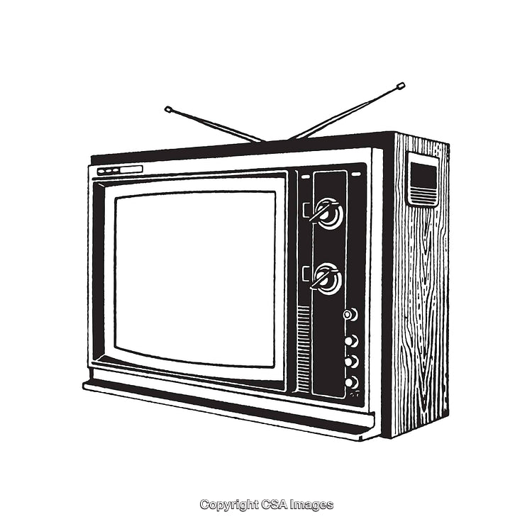 Vintage Black and White Illustration of a Retro Television Set
