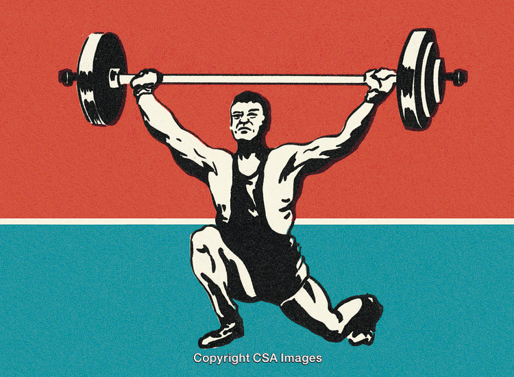 Illustrated Athlete Lifting a Barbell in Vintage Style Design