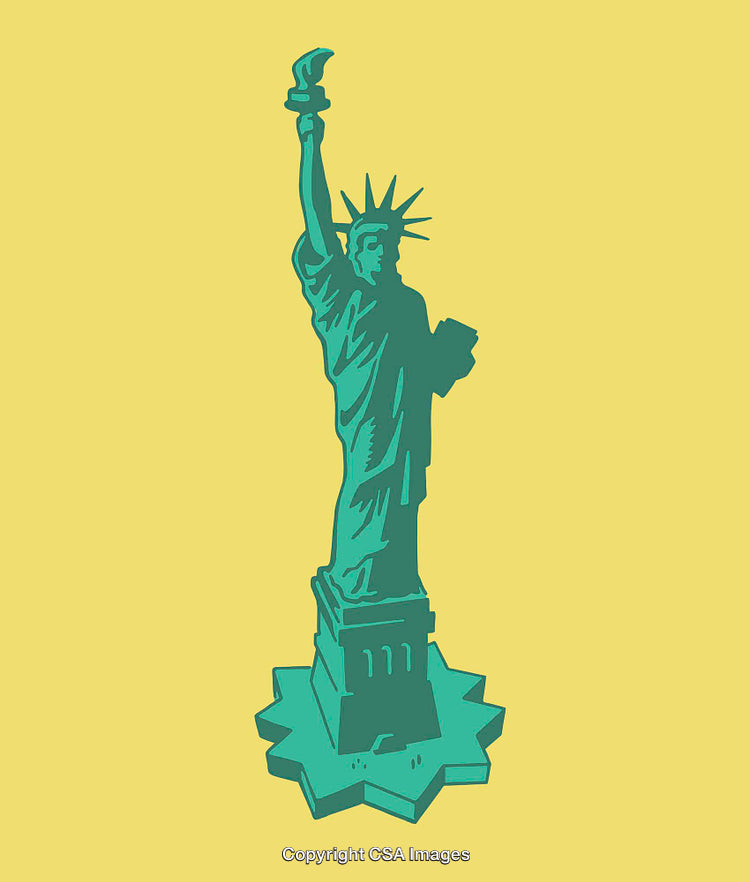 Minimalist Illustration of the Statue of Liberty on a Yellow Background