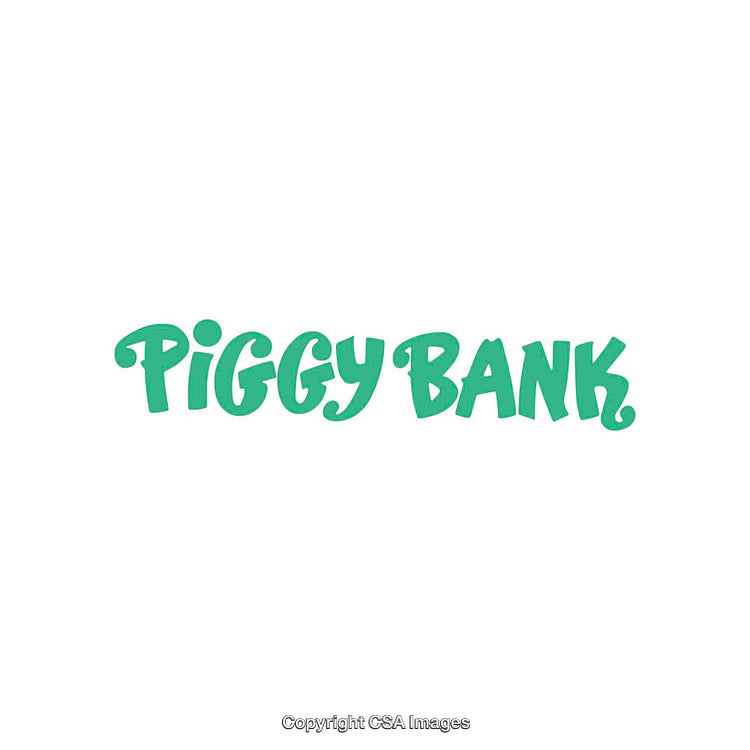 Green Text Illustration Displaying the Words Piggy Bank on White Background