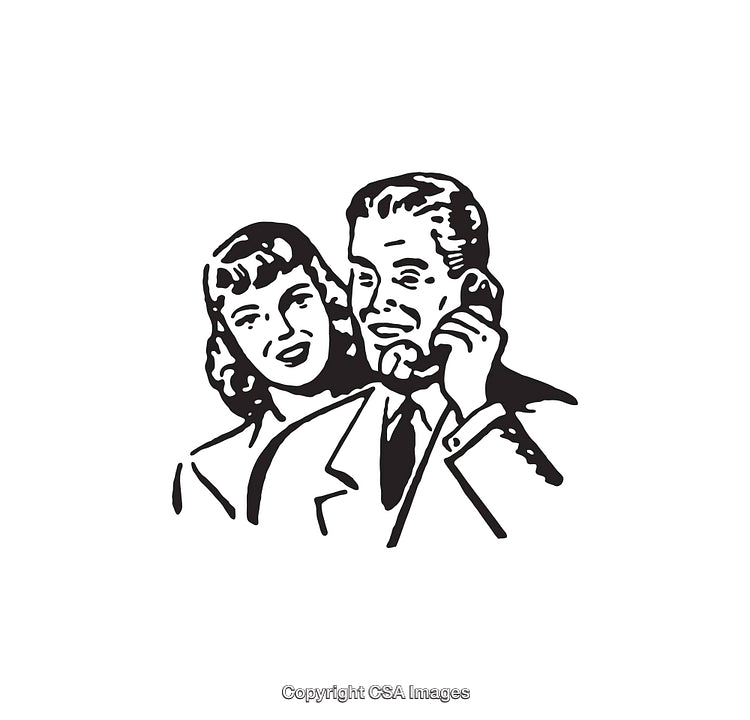 Elegant Vintage Line Art of Smiling Couple in Classic Fashion