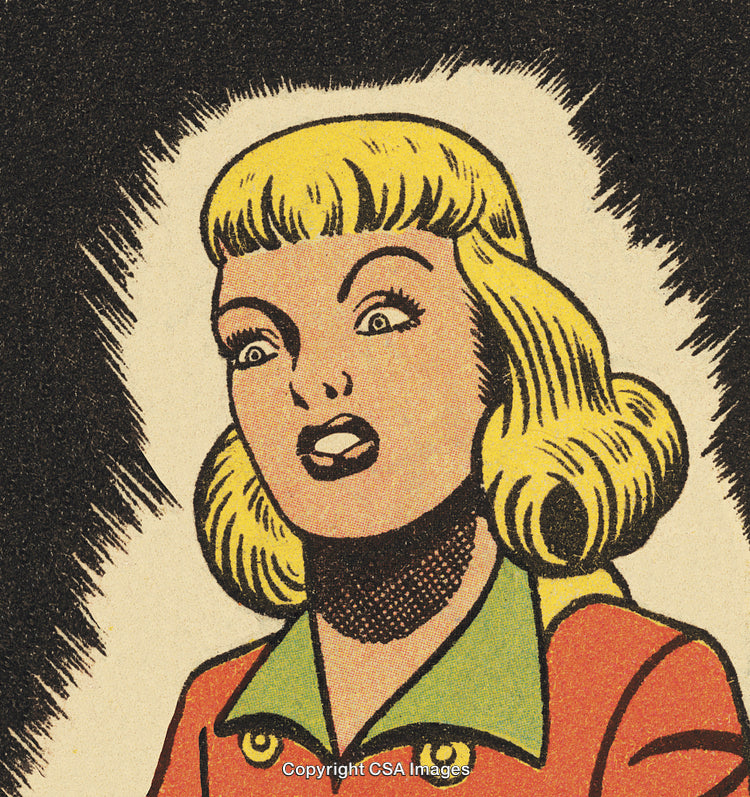 Retro Comic Style Illustration of Concerned Woman in Dramatic Scene