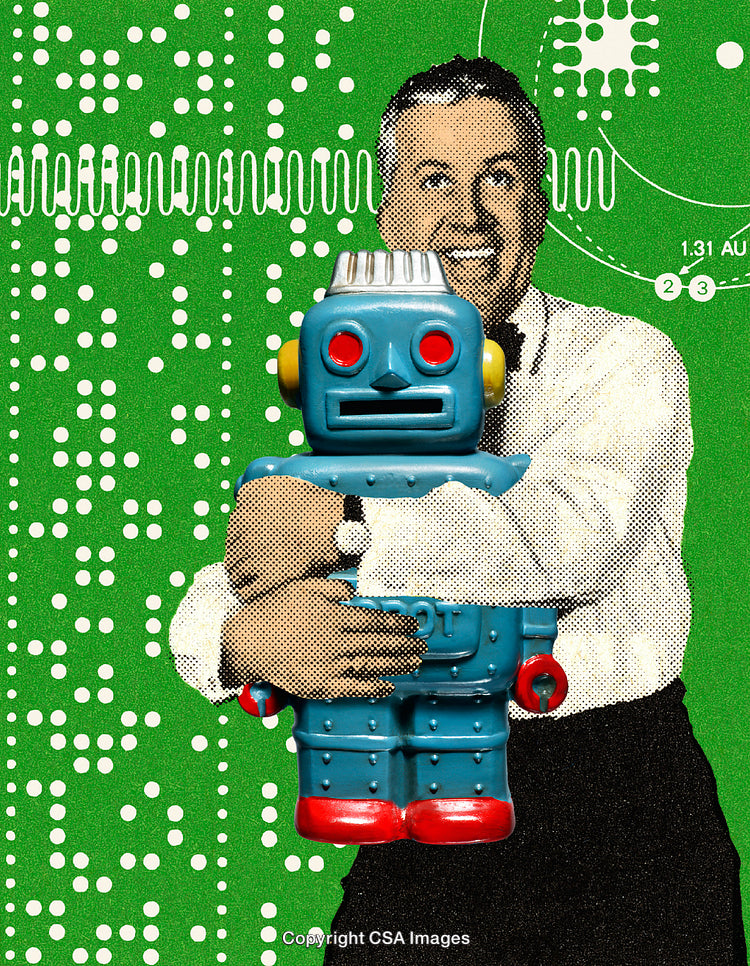 Retro Style Robot Toy Embraced with Pop Art Background