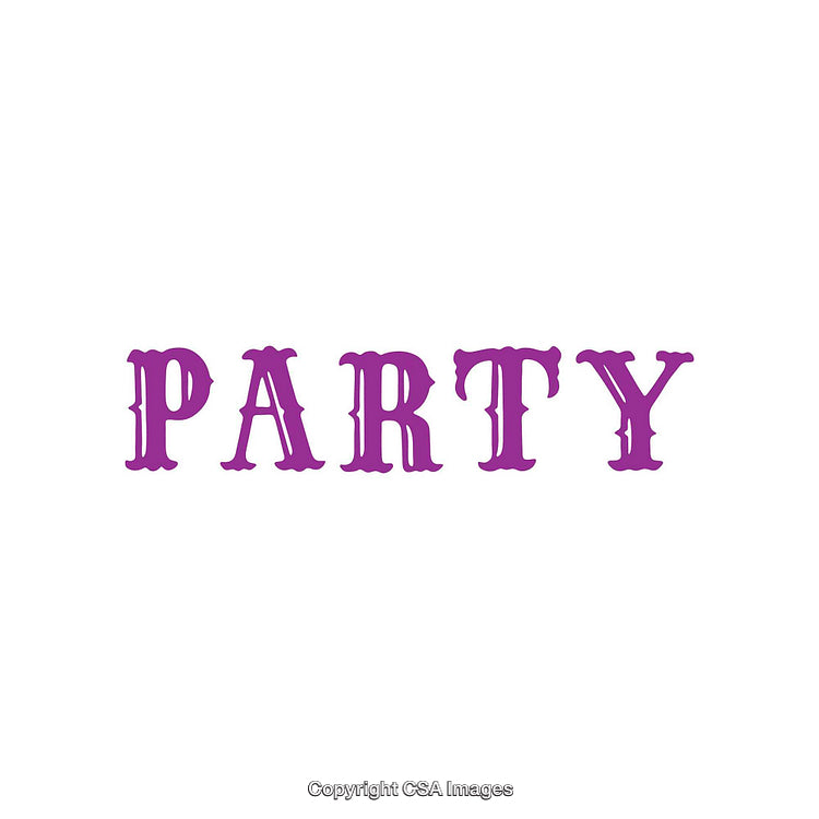 Bright Purple Party Text in Bold Decorative Font on White Background