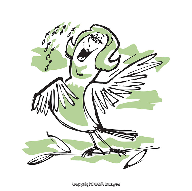 Charming Illustration of a Singing Bird with Human-Like Features
