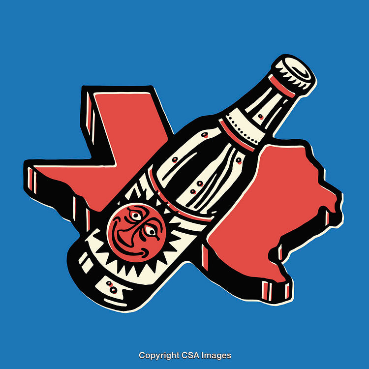 Colorful Texas Themed Illustration Featuring a Beverage Bottle with Artistic Details