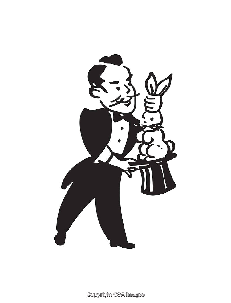 Magician Performing Classic Rabbit Out of Hat Trick Illustration