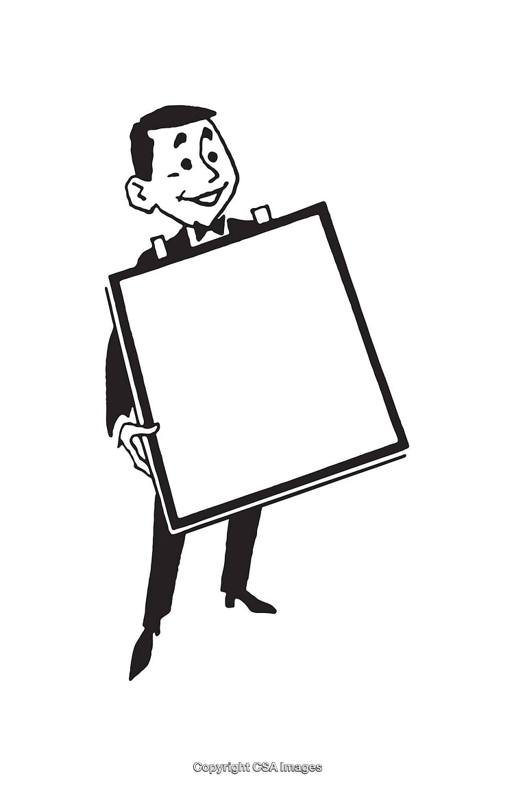 Vintage Illustration of a Businessman Holding a Blank Placard
