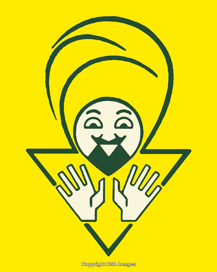 Abstract Yellow and Green Line Art Design With Face and Hands