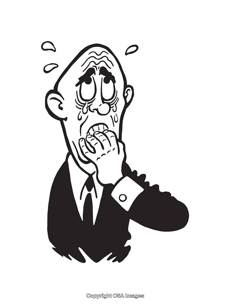 Black and White Illustration of a Worried Businessman in Formal Attire