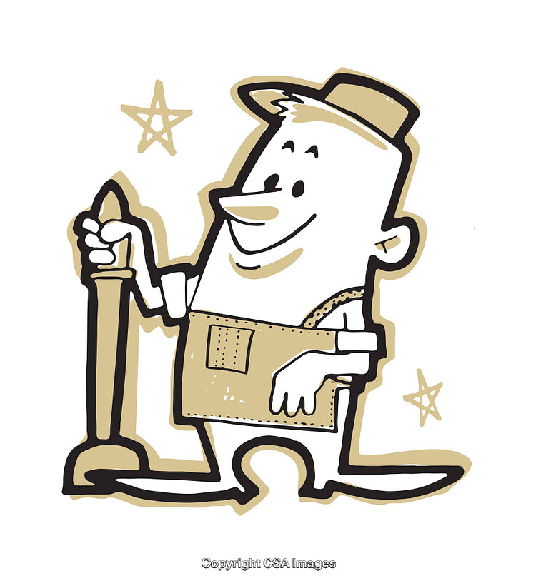 Retro Style Illustration of a Smiling Worker with Plunger
