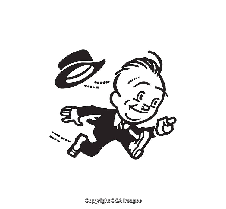 Playful Retro Illustration Featuring Happy Character with Hat in Motion