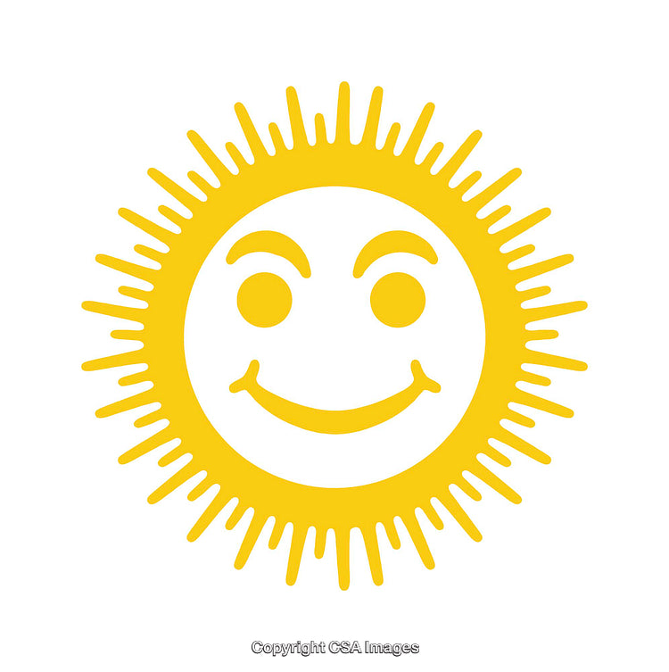 Smiling Sun Icon with Radiating Rays on White Background