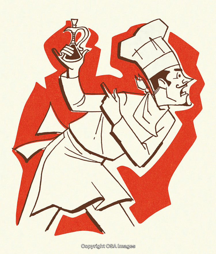 Illustration of a Chef Holding a Bottle in a Dynamic Cartoon Style