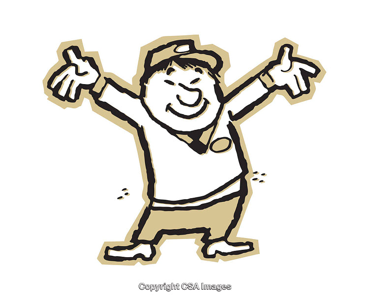 Funny Cartoon Character Spreading Arms in an Expressive Cheerful Pose