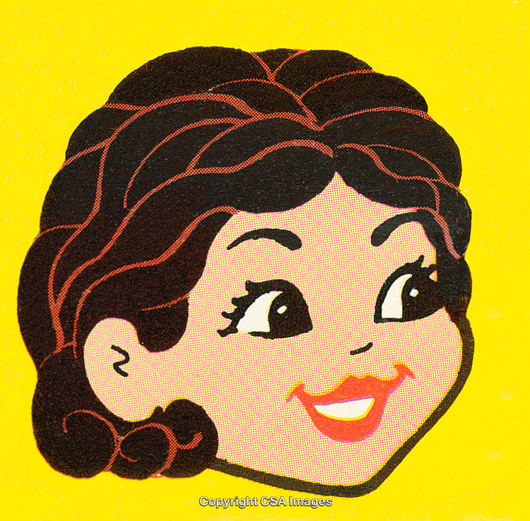 Vintage Cartoon Image of Smiling Woman on Yellow Background