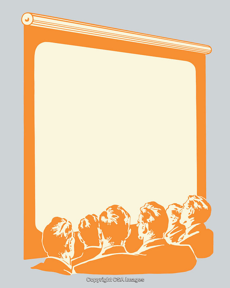 Business Audience Viewing a Presentation Screen in Artistic Line Art Style