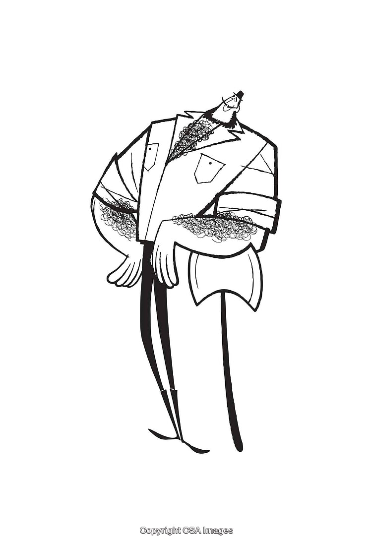 Illustration of a Cartoon Man in Black and White Artistic Style