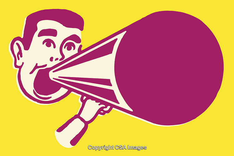 Colorful Retro Illustration of a Man Shouting through a Megaphone