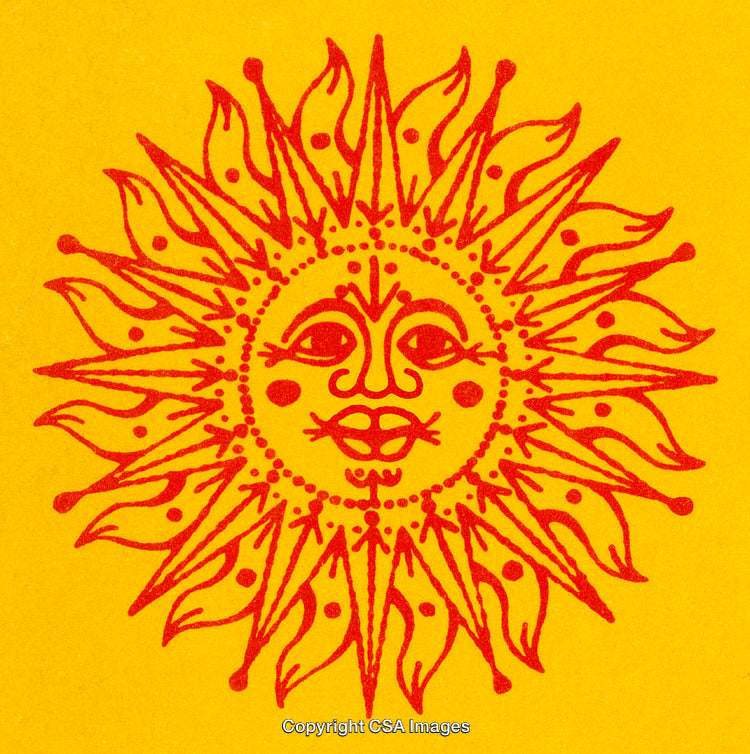 Illustrative Sun Design in Red on Vibrant Yellow Background