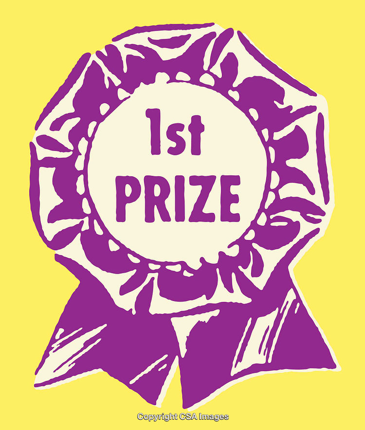 Purple and Yellow Illustration Representing First Prize Award Rosette